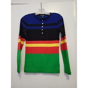 Vintage Lauren Ralph Lauren Knit Henley Shirt Color Block Green Red Small